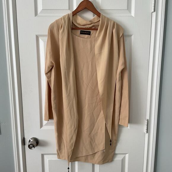 Vintage DKNY Beige Oversize Wrap Tunic & Scarf Matching Set, Made In USA - Picture 1 of 6